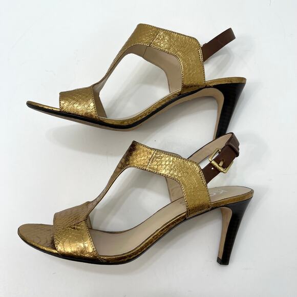 Michael Kors Gold Metallic T-Strap Heeled Sandals Shoes | Size: 9.5M - Picture 7 of 13
